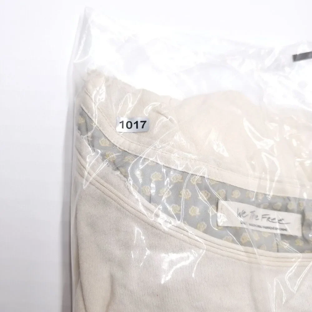 Free People We The Free Jade Top Womens Small Wide Neck Button Cuff Cream Boho